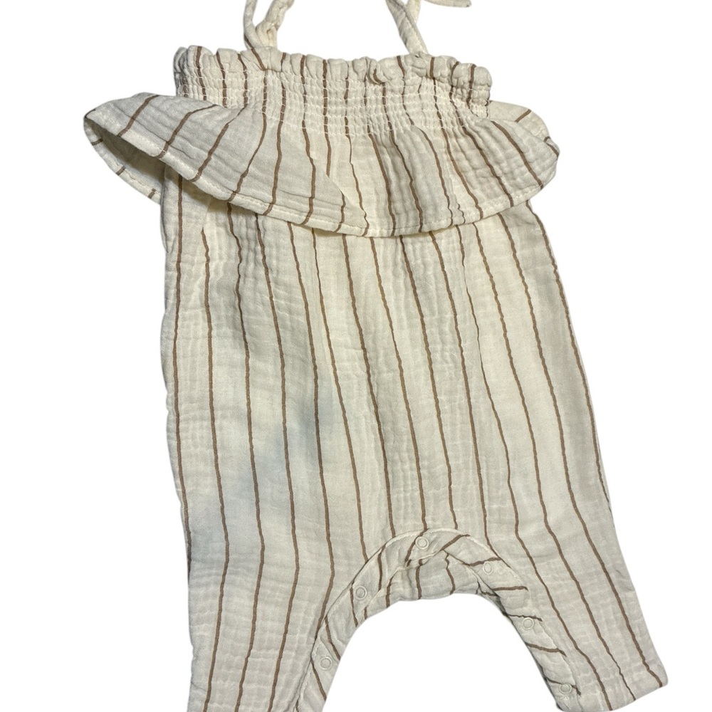 Neutral Striped Smocked Baby Romper - Brand Unknown
